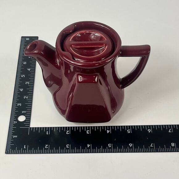 Burgundy Teapot 6" Red Ceramic Burden China POOR MCM Mid Century Retro Art Deco - Picture 13 of 14